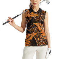 New Zealand Rugby Pacific Personalised Women Sleeveless Polo Shirt All Gold Maori Pasifika Fern Pattern LT9 - Polynesian Pride