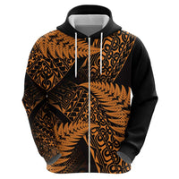 New Zealand Rugby Pacific Personalised Zip Hoodie All Gold Maori Pasifika Fern Pattern LT9 - Polynesian Pride