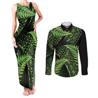 New Zealand Rugby Pacific Personalised Couples Matching Tank Maxi Dress and Long Sleeve Button Shirt All Lime Maori Pasifika Fern Pattern LT9 Lime - Polynesian Pride