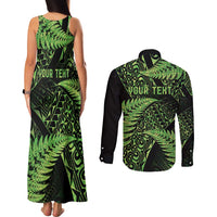 New Zealand Rugby Pacific Personalised Couples Matching Tank Maxi Dress and Long Sleeve Button Shirt All Lime Maori Pasifika Fern Pattern LT9 - Polynesian Pride