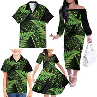 New Zealand Rugby Pacific Personalised Family Matching Off The Shoulder Long Sleeve Dress and Hawaiian Shirt All Lime Maori Pasifika Fern Pattern LT9 - Polynesian Pride
