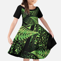 New Zealand Rugby Pacific Personalised Family Matching Off Shoulder Maxi Dress and Hawaiian Shirt All Lime Maori Pasifika Fern Pattern LT9 Daughter's Dress Lime - Polynesian Pride