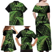 New Zealand Rugby Pacific Personalised Family Matching Off Shoulder Maxi Dress and Hawaiian Shirt All Lime Maori Pasifika Fern Pattern LT9 - Polynesian Pride