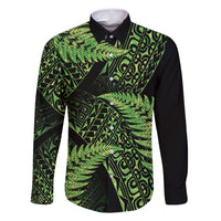 New Zealand Rugby Pacific Personalised Family Matching Summer Maxi Dress and Hawaiian Shirt All Lime Maori Pasifika Fern Pattern LT9 Dad's Shirt - Long Sleeve Lime - Polynesian Pride