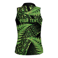 New Zealand Rugby Pacific Personalised Women Sleeveless Polo Shirt All Lime Maori Pasifika Fern Pattern LT9 - Polynesian Pride