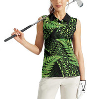 New Zealand Rugby Pacific Personalised Women Sleeveless Polo Shirt All Lime Maori Pasifika Fern Pattern LT9 - Polynesian Pride