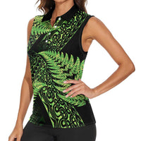 New Zealand Rugby Pacific Personalised Women Sleeveless Polo Shirt All Lime Maori Pasifika Fern Pattern LT9 - Polynesian Pride