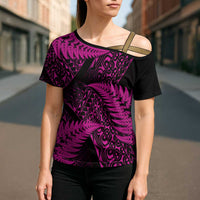New Zealand Rugby Pacific Personalised Cross Shoulder Shirt All Pink Maori Pasifika Fern Pattern LT9 - Polynesian Pride