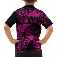 New Zealand Rugby Pacific Personalised Family Matching Off Shoulder Short Dress and Hawaiian Shirt All Pink Maori Pasifika Fern Pattern LT9 - Polynesian Pride