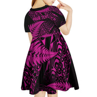 New Zealand Rugby Pacific Personalised Kid Short Sleeve Dress All Pink Maori Pasifika Fern Pattern LT9 - Polynesian Pride
