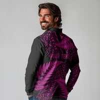 New Zealand Rugby Pacific Personalised Long Sleeve Polo Shirt All Pink Maori Pasifika Fern Pattern LT9 - Polynesian Pride