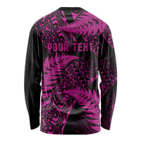New Zealand Rugby Pacific Personalised Long Sleeve Shirt All Pink Maori Pasifika Fern Pattern LT9 - Polynesian Pride