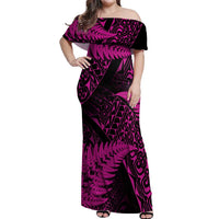 New Zealand Rugby Pacific Personalised Off Shoulder Maxi Dress All Pink Maori Pasifika Fern Pattern LT9 Women Pink - Polynesian Pride