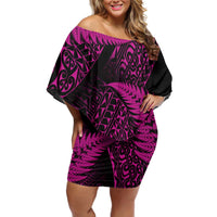 New Zealand Rugby Pacific Personalised Off Shoulder Short Dress All Pink Maori Pasifika Fern Pattern LT9 Women Pink - Polynesian Pride