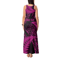 New Zealand Rugby Pacific Personalised Tank Maxi Dress All Pink Maori Pasifika Fern Pattern LT9 - Polynesian Pride