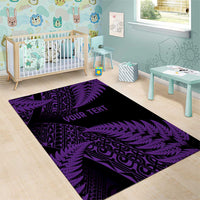 New Zealand Rugby Pacific Personalised Area Rug All Purple Maori Pasifika Fern Pattern