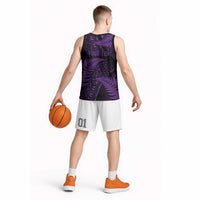 New Zealand Rugby Pacific Personalised Basketball Jersey All Purple Maori Pasifika Fern Pattern LT9 - Polynesian Pride