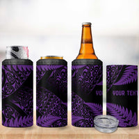 New Zealand Rugby Pacific Personalised 4 in 1 Can Cooler Tumbler All Purple Maori Pasifika Fern Pattern LT9 - Polynesian Pride