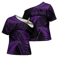 New Zealand Rugby Pacific Personalised Cross Shoulder Shirt All Purple Maori Pasifika Fern Pattern LT9 - Polynesian Pride