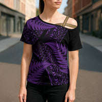 New Zealand Rugby Pacific Personalised Cross Shoulder Shirt All Purple Maori Pasifika Fern Pattern LT9 - Polynesian Pride