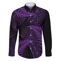 New Zealand Rugby Pacific Personalised Family Matching Off Shoulder Maxi Dress and Hawaiian Shirt All Purple Maori Pasifika Fern Pattern LT9 Dad's Shirt - Long Sleeve Purple - Polynesian Pride