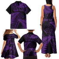 New Zealand Rugby Pacific Personalised Family Matching Tank Maxi Dress and Hawaiian Shirt All Purple Maori Pasifika Fern Pattern LT9 - Polynesian Pride