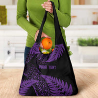 New Zealand Rugby Pacific Personalised Grocery Bag All Purple Maori Pasifika Fern Pattern LT9 - Polynesian Pride