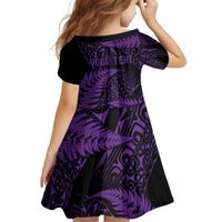 New Zealand Rugby Pacific Personalised Kid Short Sleeve Dress All Purple Maori Pasifika Fern Pattern LT9 - Polynesian Pride