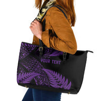 New Zealand Rugby Pacific Personalised Leather Tote Bag All Purple Maori Pasifika Fern Pattern LT9 Purple - Polynesian Pride