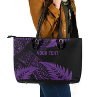New Zealand Rugby Pacific Personalised Leather Tote Bag All Purple Maori Pasifika Fern Pattern LT9 - Polynesian Pride