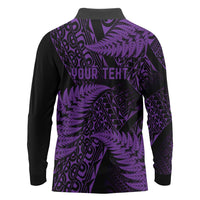 New Zealand Rugby Pacific Personalised Long Sleeve Polo Shirt All Purple Maori Pasifika Fern Pattern LT9 - Polynesian Pride
