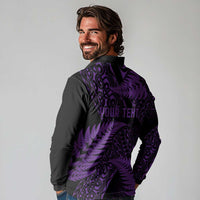 New Zealand Rugby Pacific Personalised Long Sleeve Polo Shirt All Purple Maori Pasifika Fern Pattern LT9 - Polynesian Pride