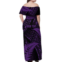 New Zealand Rugby Pacific Personalised Off Shoulder Maxi Dress All Purple Maori Pasifika Fern Pattern LT9 - Polynesian Pride