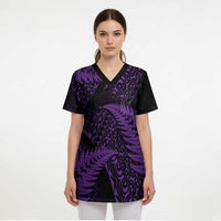 New Zealand Rugby Pacific Personalised Scrub Top All Purple Maori Pasifika Fern Pattern - Polynesian Pride
