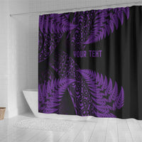 New Zealand Rugby Pacific Personalised Shower Curtain All Purple Maori Pasifika Fern Pattern LT9 - Polynesian Pride