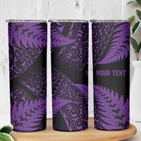 New Zealand Rugby Pacific Personalised Skinny Tumbler All Purple Maori Pasifika Fern Pattern LT9 - Polynesian Pride