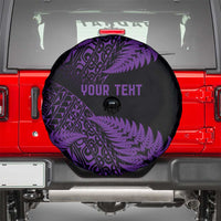 New Zealand Rugby Pacific Personalised Spare Tire Cover All Purple Maori Pasifika Fern Pattern LT9 - Polynesian Pride