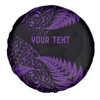 New Zealand Rugby Pacific Personalised Spare Tire Cover All Purple Maori Pasifika Fern Pattern LT9 - Polynesian Pride