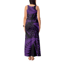 New Zealand Rugby Pacific Personalised Tank Maxi Dress All Purple Maori Pasifika Fern Pattern LT9 - Polynesian Pride