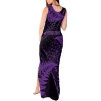 New Zealand Rugby Pacific Personalised Tank Maxi Dress All Purple Maori Pasifika Fern Pattern LT9 - Polynesian Pride