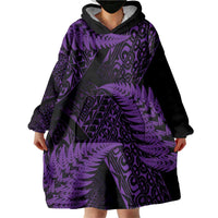 New Zealand Rugby Pacific Personalised Wearable Blanket Hoodie All Purple Maori Pasifika Fern Pattern LT9 - Polynesian Pride