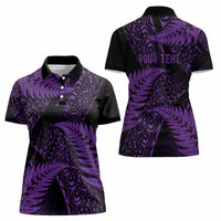 New Zealand Rugby Pacific Personalised Women Polo Shirt All Purple Maori Pasifika Fern Pattern LT9 - Polynesian Pride