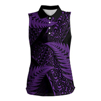 New Zealand Rugby Pacific Personalised Women Sleeveless Polo Shirt All Purple Maori Pasifika Fern Pattern LT9 Female Purple - Polynesian Pride