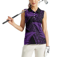 New Zealand Rugby Pacific Personalised Women Sleeveless Polo Shirt All Purple Maori Pasifika Fern Pattern LT9 - Polynesian Pride