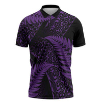 New Zealand Rugby Pacific Personalised Zipper Polo Shirt All Purple Maori Pasifika Fern Pattern LT9 Purple - Polynesian Pride