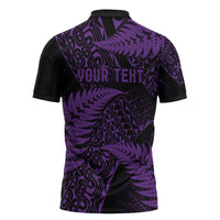 New Zealand Rugby Pacific Personalised Zipper Polo Shirt All Purple Maori Pasifika Fern Pattern LT9 - Polynesian Pride