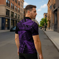 New Zealand Rugby Pacific Personalised Zipper Polo Shirt All Purple Maori Pasifika Fern Pattern LT9 - Polynesian Pride
