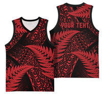 New Zealand Rugby Pacific Personalised Basketball Jersey All Red Maori Pasifika Fern Pattern LT9 - Polynesian Pride