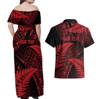 New Zealand Rugby Pacific Personalised Couples Matching Off Shoulder Maxi Dress and Hawaiian Shirt All Red Maori Pasifika Fern Pattern LT9 - Polynesian Pride