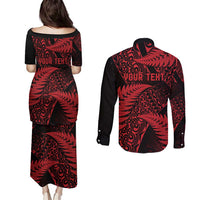 New Zealand Rugby Pacific Personalised Couples Matching Puletasi and Long Sleeve Button Shirt All Red Maori Pasifika Fern Pattern LT9 - Polynesian Pride